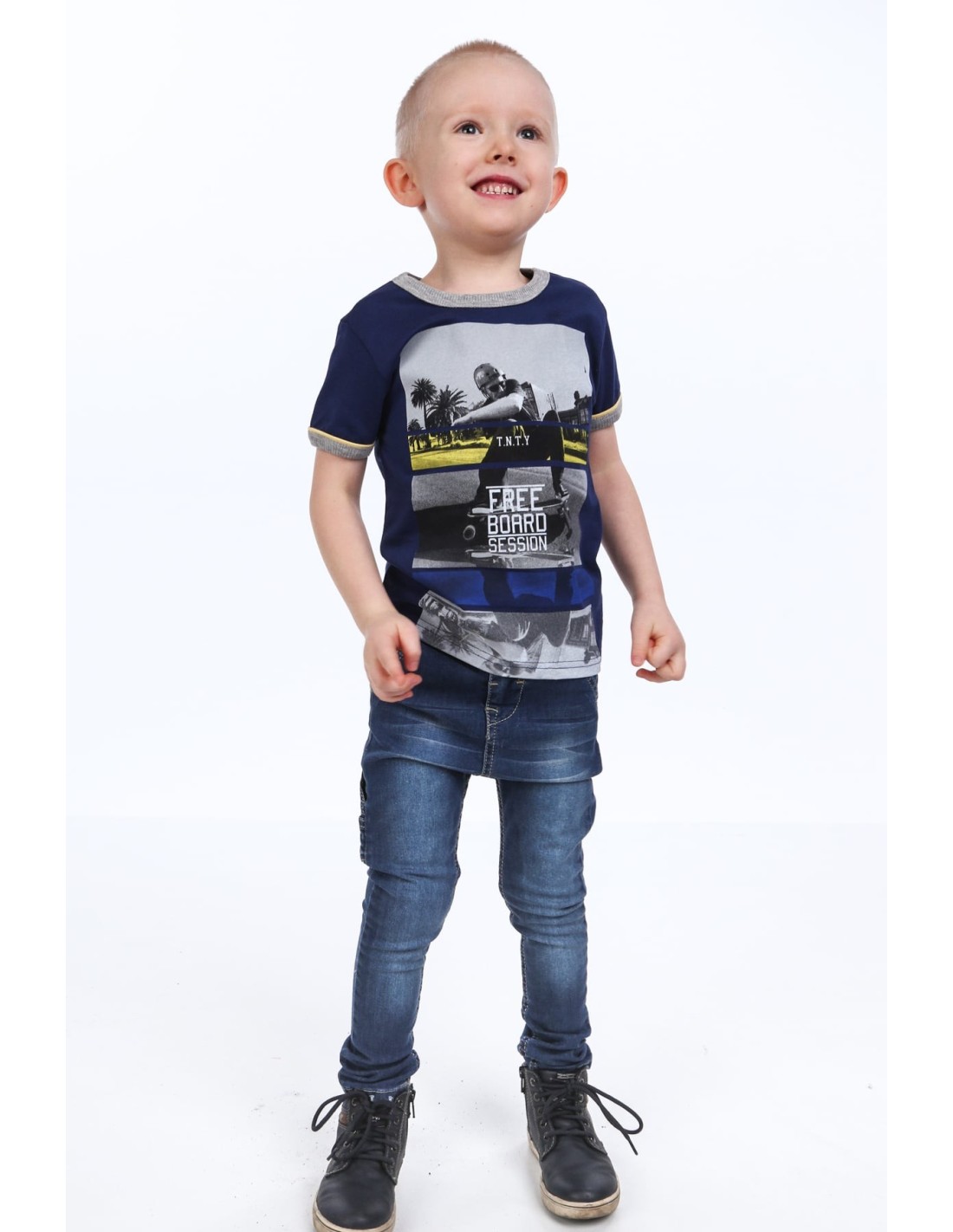 Navy blue boys\' t-shirt with print NDZ4479 - Online store - Boutique